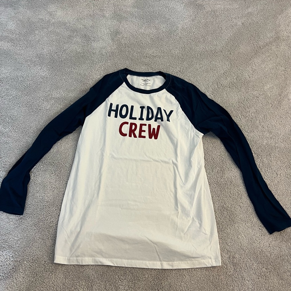 Holiday Crew Long Sleeve Pajama Set Men’s L Santa White Navy Blue